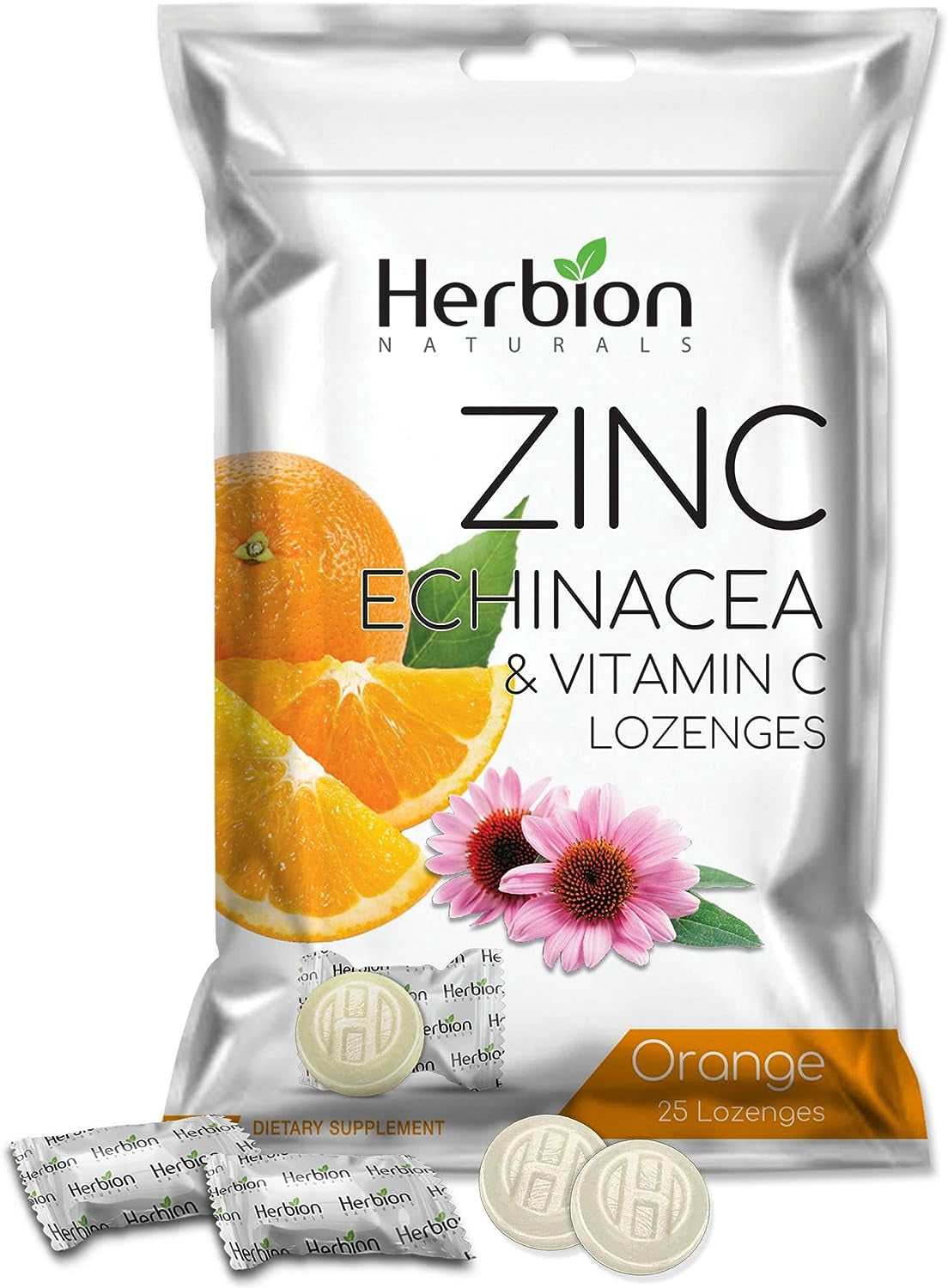 Zinc, Echinacea & Vitamin C Lozenges with Natural Orange Flavor - 25 CT – Dietary Supplement – Supports Immune System – Promotes Overall Good Health for Adults and Children 5+