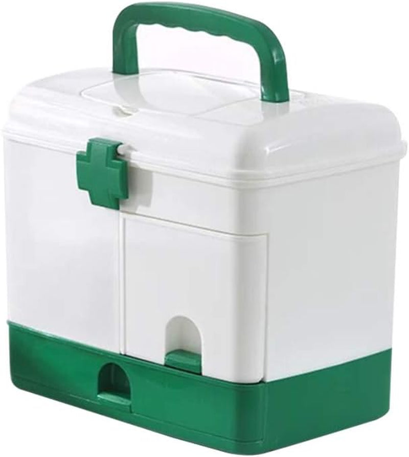 Box Aid Box Family Medication Storage Box Medicine Cabinet Childproof Bottle Organizer Storage Box Container for Travel Home Green Portable Storage First