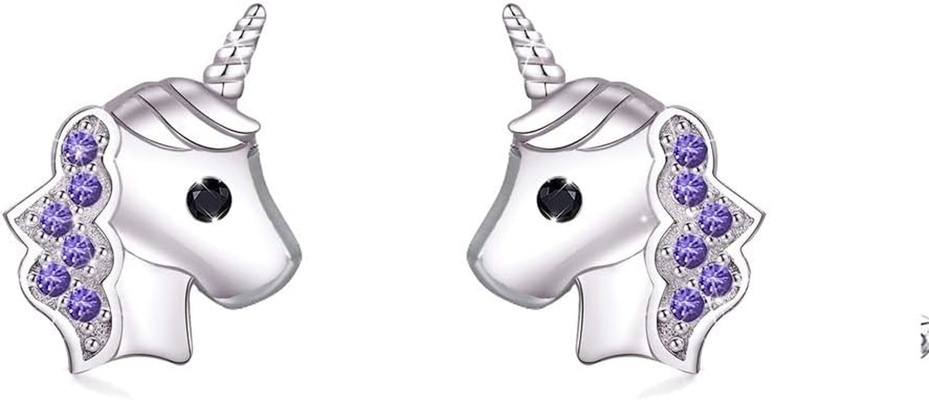 Unicorn Stud Earrings Hypoallergenic 925 Silver Light Pink Sparkling with Zircon for Little Girls Kids Jewelry Birthday Party