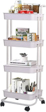 Load image into Gallery viewer, 4 Tier Organizer Kitchen Moving Island with Wheels,Spice Rack Organizer with Handle Trolley,Pantry Organizer Shelf Storage Rack,Bathroom Laundry Trolley - White
