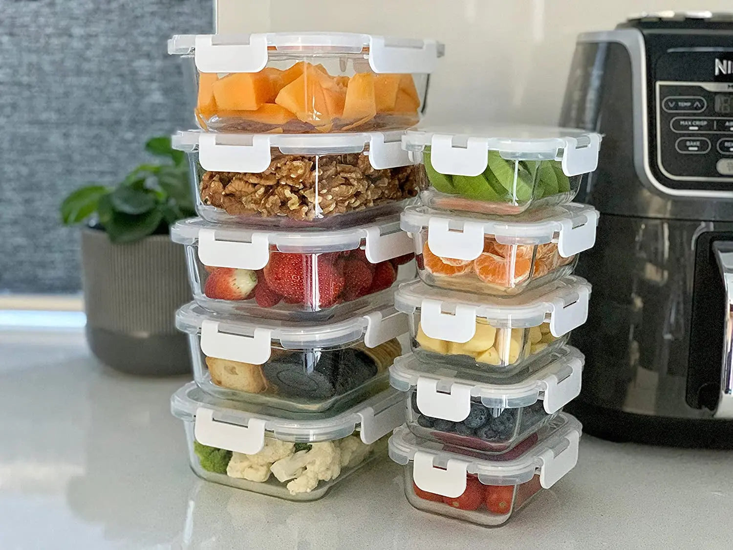 [10 Pack]  Airtight Food Storage Containers Set | Microwave, Oven, Freezer & Dishwasher Safe | Ideal for Fridge, Pantry & Kitchen Organiser | Meal Prep Containers and Lunch Box with 100% Leak-Proof Lids