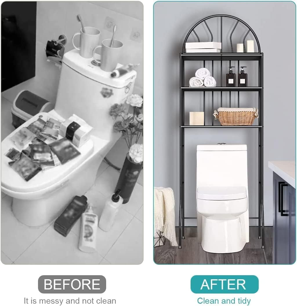3-Tier over the Toilet Storage Rack, Metal Bathroom Organizer Bathroom Shelf Space Saver (Black)