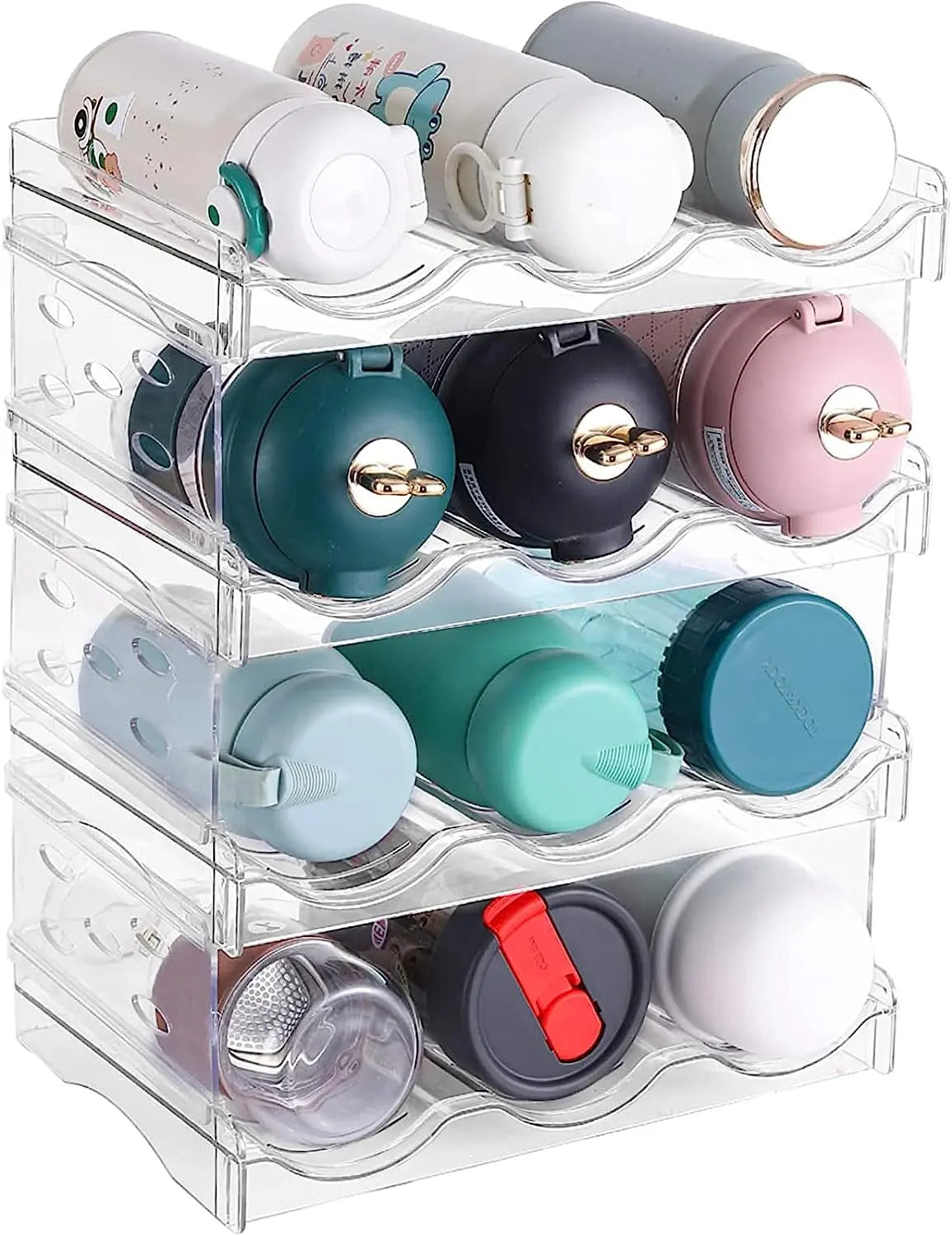Water Bottle Organizer,4 Tier Stackable Clear Plastic Wine Rack,Water Bottle Holder,Cola Drink Organizers for Cabinet Refrigerator Pantry Kitchen Countertops,12 Bottle Acrylic Storage Racks