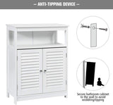 Bathroom Floor Cabinet, Wooden Storage Cabinet with Double Shutter Door & Adjustable Shelf, Freestanding Toilet Organiser, Side Table for Bathroom Living Room Bedroom, Laundry Cupboard, White/Grey (White)