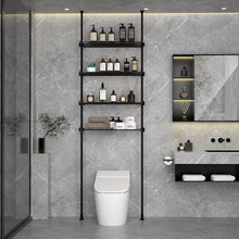 Load image into Gallery viewer, Adjustable over the Toilet Storage Floor to Ceiling, Freestanding Bathroom Organizer over Toilet Shelf with Tension Poles, 4 Tier Metal Rack (Black)
