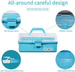 12In Three-Layer Multipurpose Storage Box Organizer Folding Tool Box/Art & Crafts Case/Sewing Supplies Organizer/Medicine Box/Family First Aid Box with 2 Trays (Blue)
