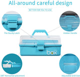 12In Three-Layer Multipurpose Storage Box Organizer Folding Tool Box/Art & Crafts Case/Sewing Supplies Organizer/Medicine Box/Family First Aid Box with 2 Trays (Blue)