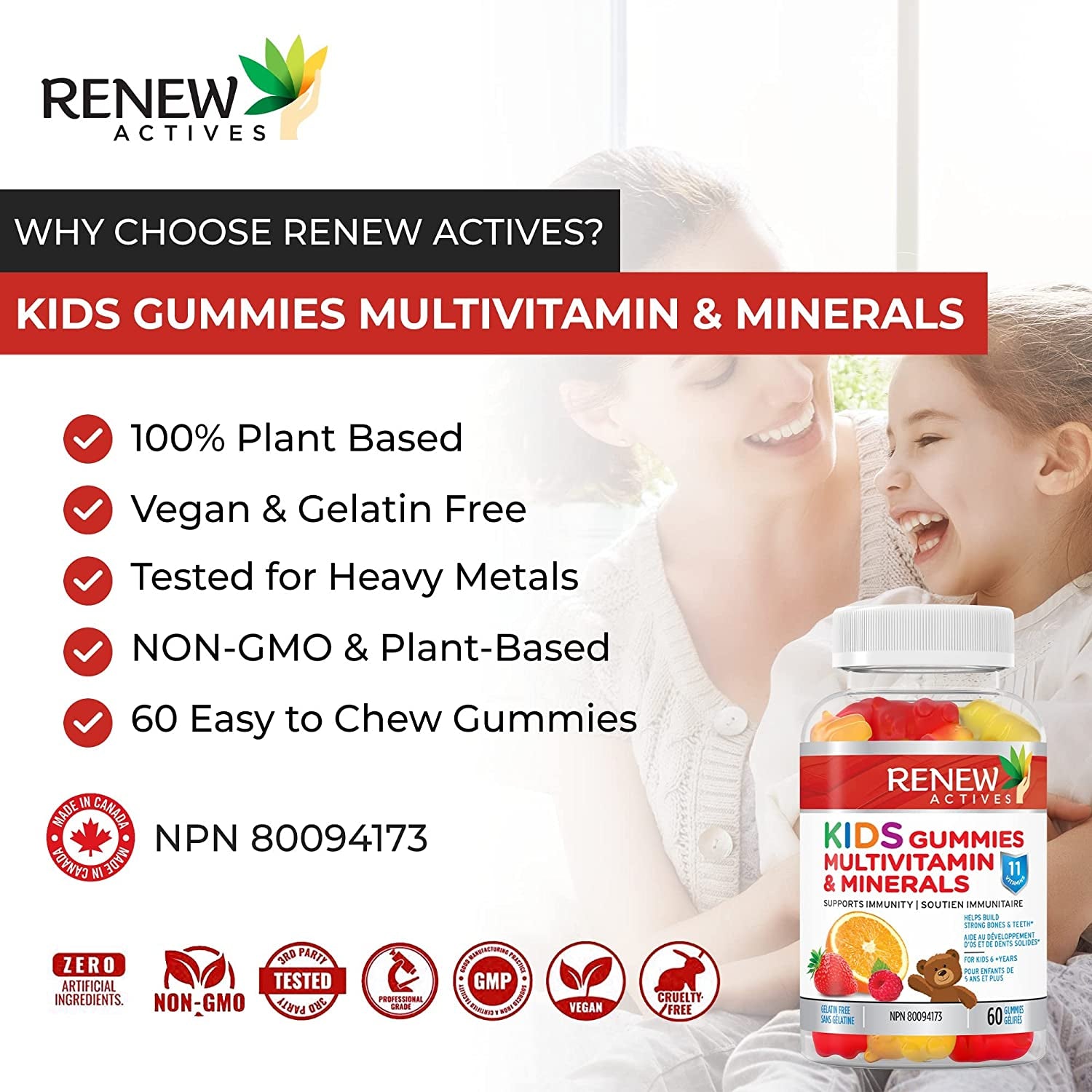 Kids Multivitamin Gummies, Maximum Nutrients Kids Vitamins (60 Count) Yummy Strawberry/Orange Kids Gummy Vitamins, No Artificial Colors or Flavors, Vegan, Made in Canada