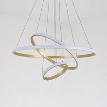 Load image into Gallery viewer, LED Modern Chandeliers Adjustable 3 Colors Dimmable Ceiling Lighting Fixture 3 White Rings Hanging Led Modern Pendant Light for Bedroom Living Dining Room Kitchen Foyer (Gold, 20+40+60Cm)
