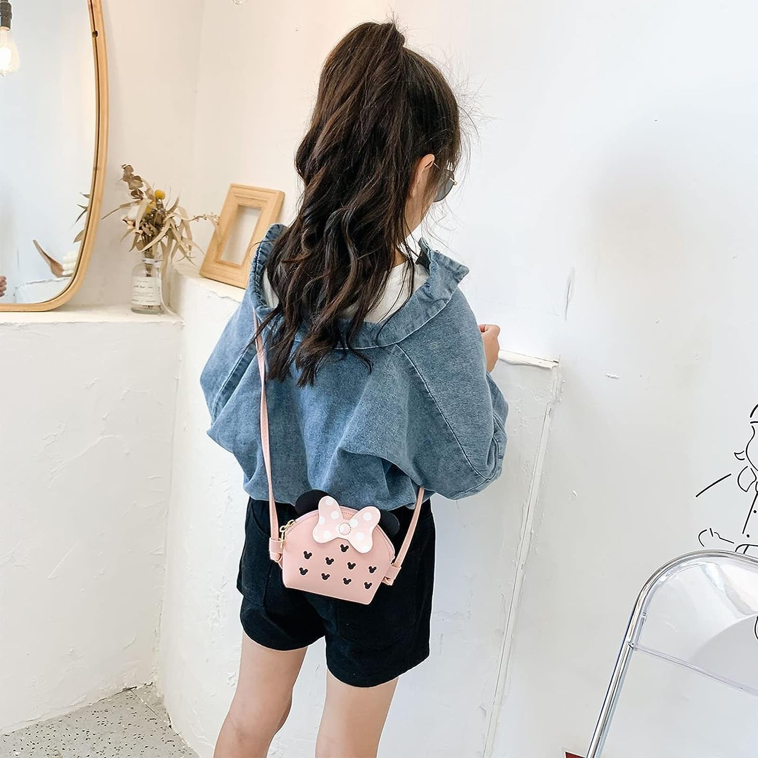 Little Girls Crossbody Purse Toddler Mini Cute Princess Handbag Shoulder Messenger Bag for Kids, a Mouse Pink, Medium, Durable