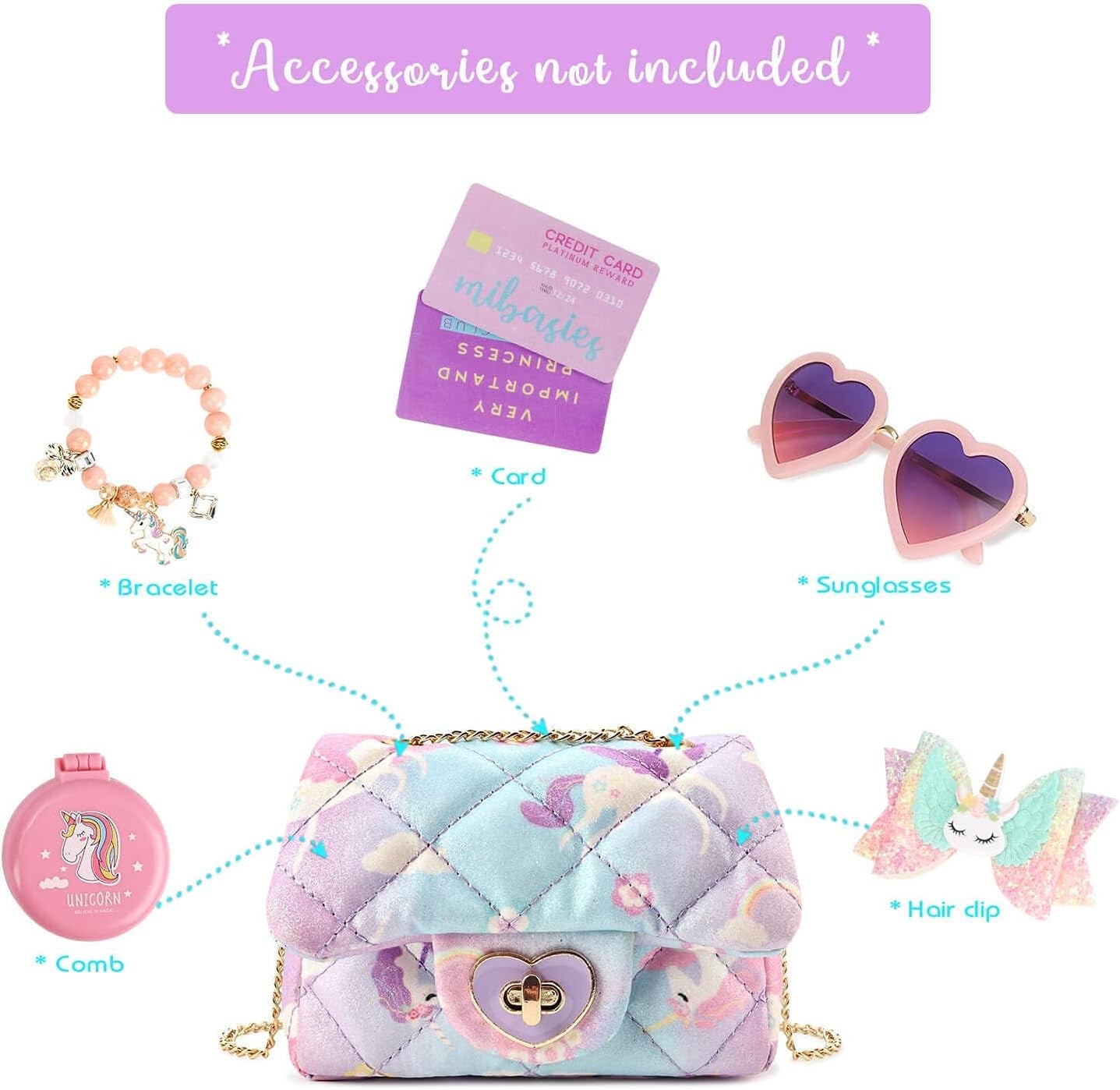 Unicorn Quilted Little Girls Crossbody Purse for Toddler Kids, 5.5'
