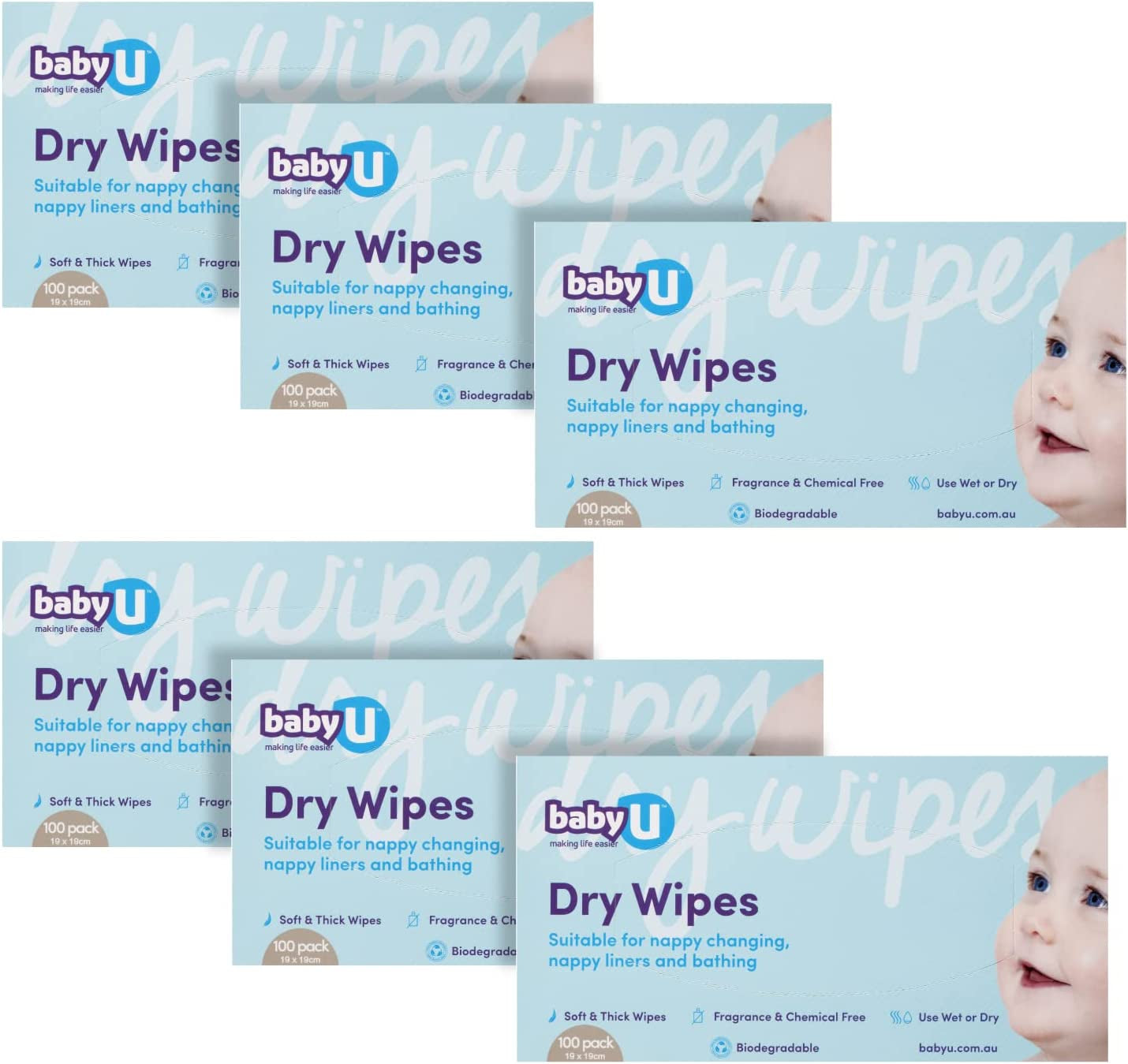 Babyu Dry Wipes 600Pk, 6 X 100Pk