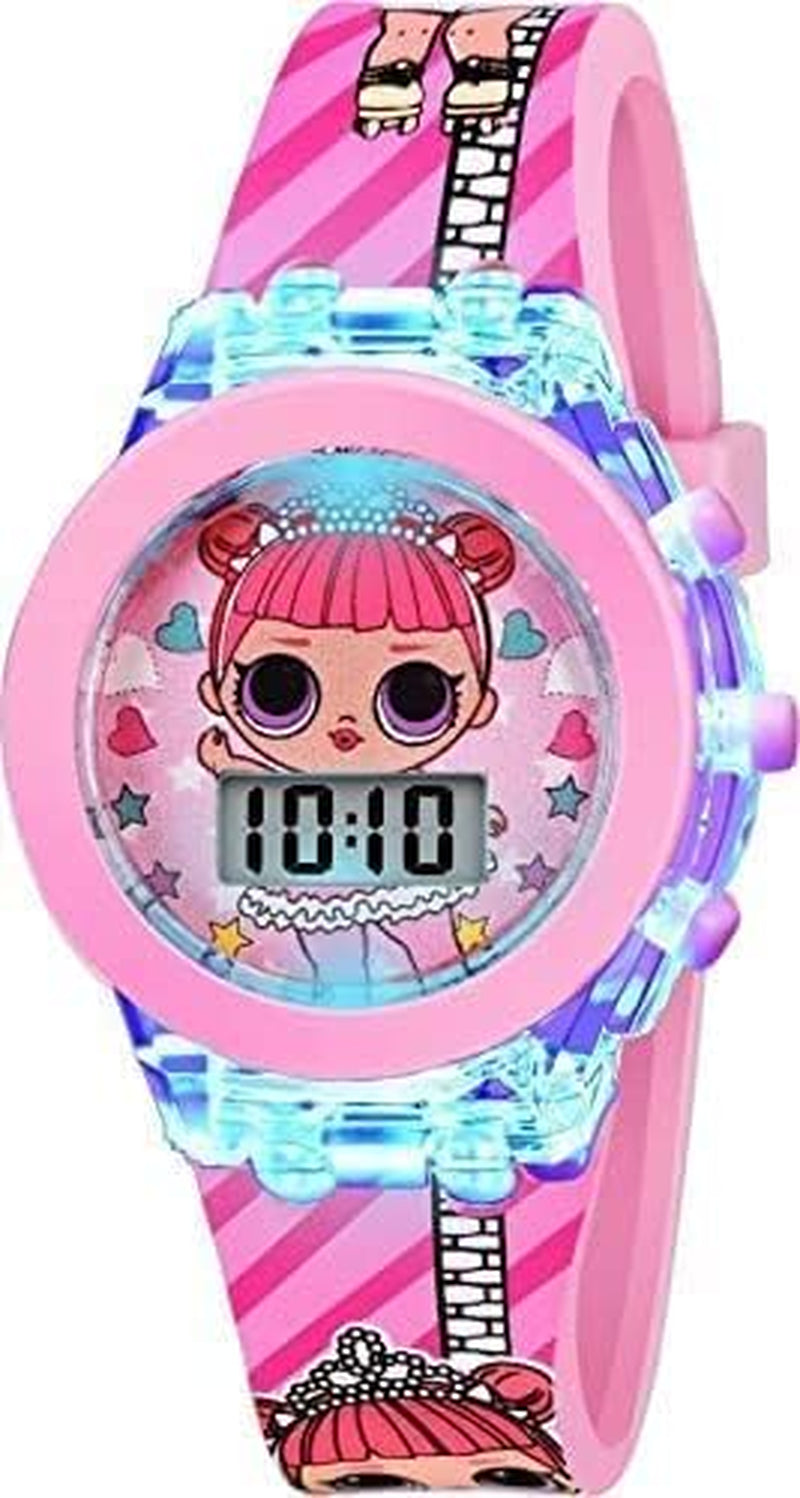 Digital LOL round Shape Pink Led Glowing Watch for Girls, Pink, Strap, Pink, Strap