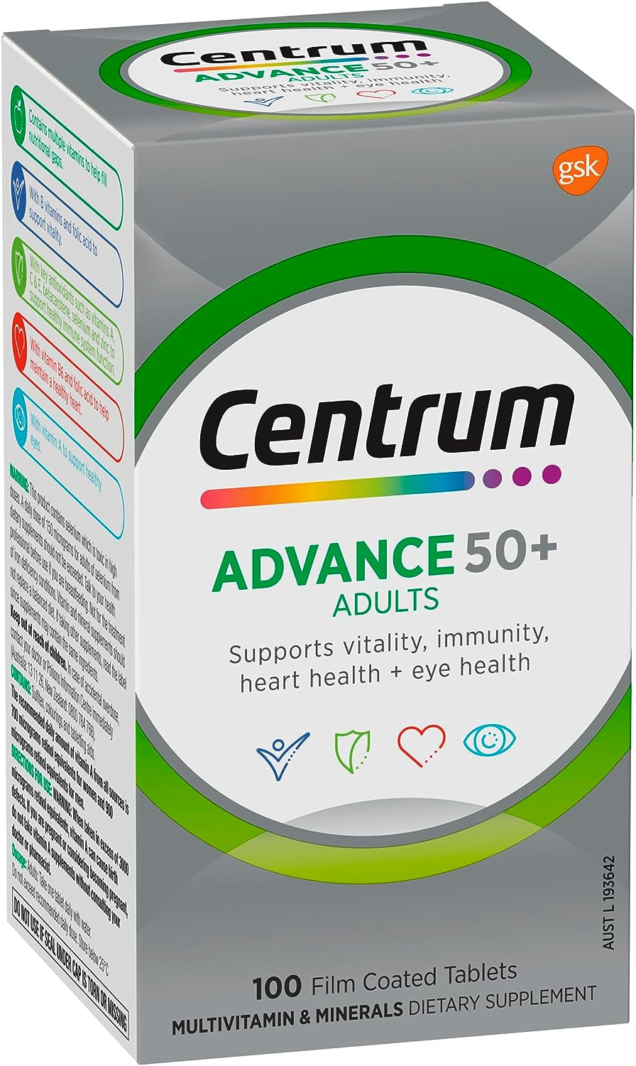 Advance 50+, Multivitamin with Vitamins & Minerals to Support Vitality, Immunity, Heart Health & Eye Health, 100 Tablets