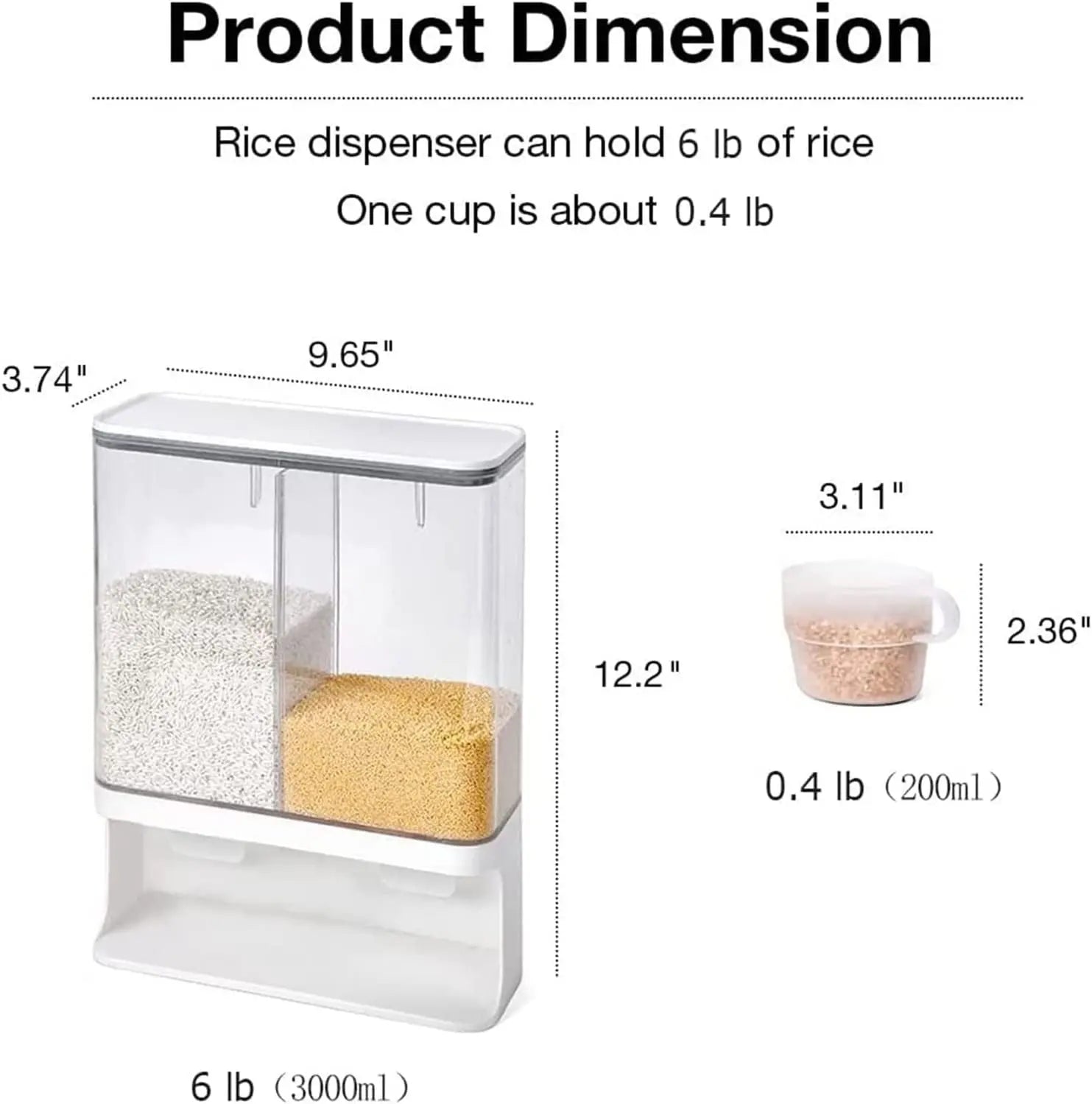 Rice Dispenser, Laundry Detergent Dispenser, Wall-Mounted Dry Food Storage Kitchen Organization, Rice Container with 1 Measuring Cups, Suitable for Rice, Beans, Laundry Scent Beads(1 Measuring Cups)