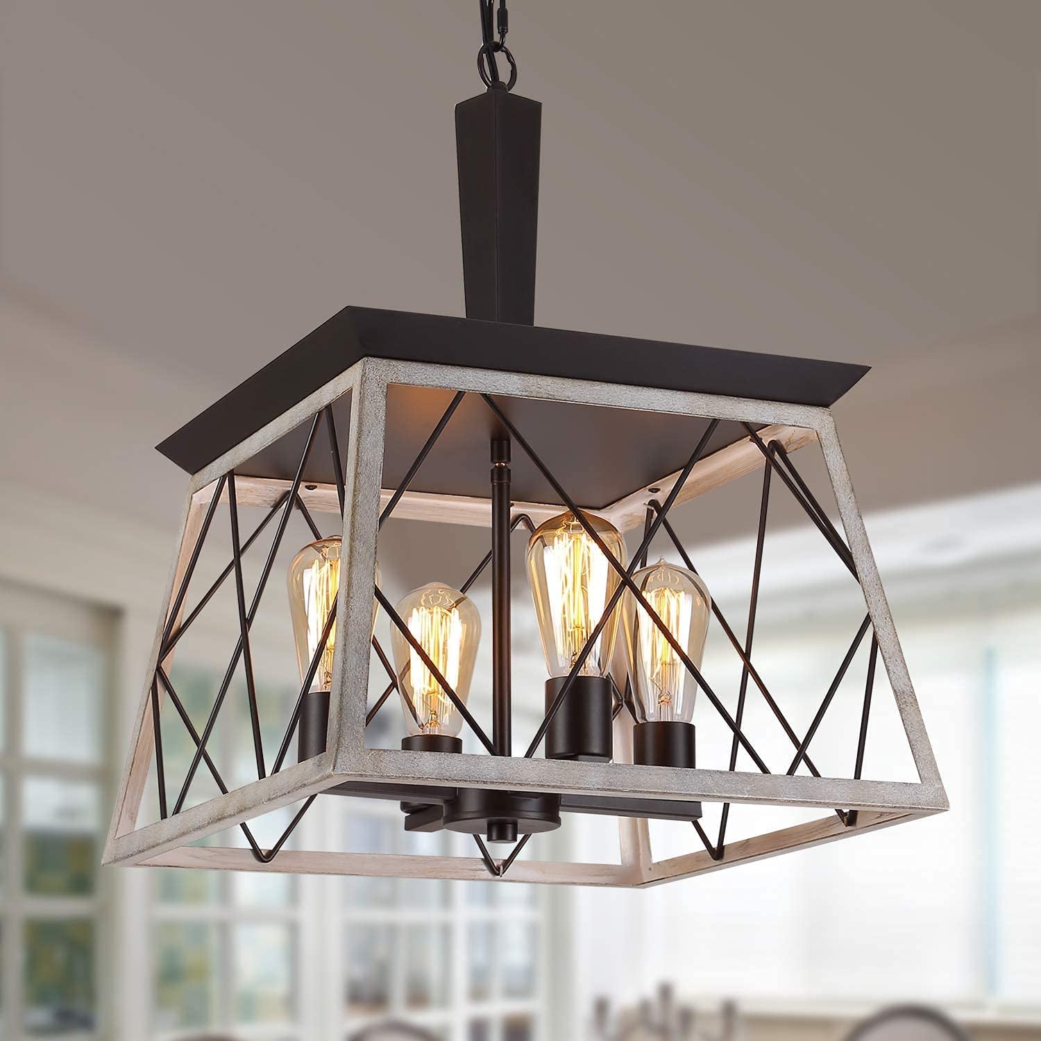Farmhouse Chandelier 4 Lights Rustic Vintage Pendant Lights L38Xh47Cm Lantern Ceiling Light Fixture Industrial Island Light Chandeliers for Kitchen Island Dining Room Living Room Bulbs Included