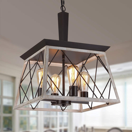 Farmhouse Chandelier 4 Lights Rustic Vintage Pendant Lights L38Xh47Cm Lantern Ceiling Light Fixture Industrial Island Light Chandeliers for Kitchen Island Dining Room Living Room Bulbs Included