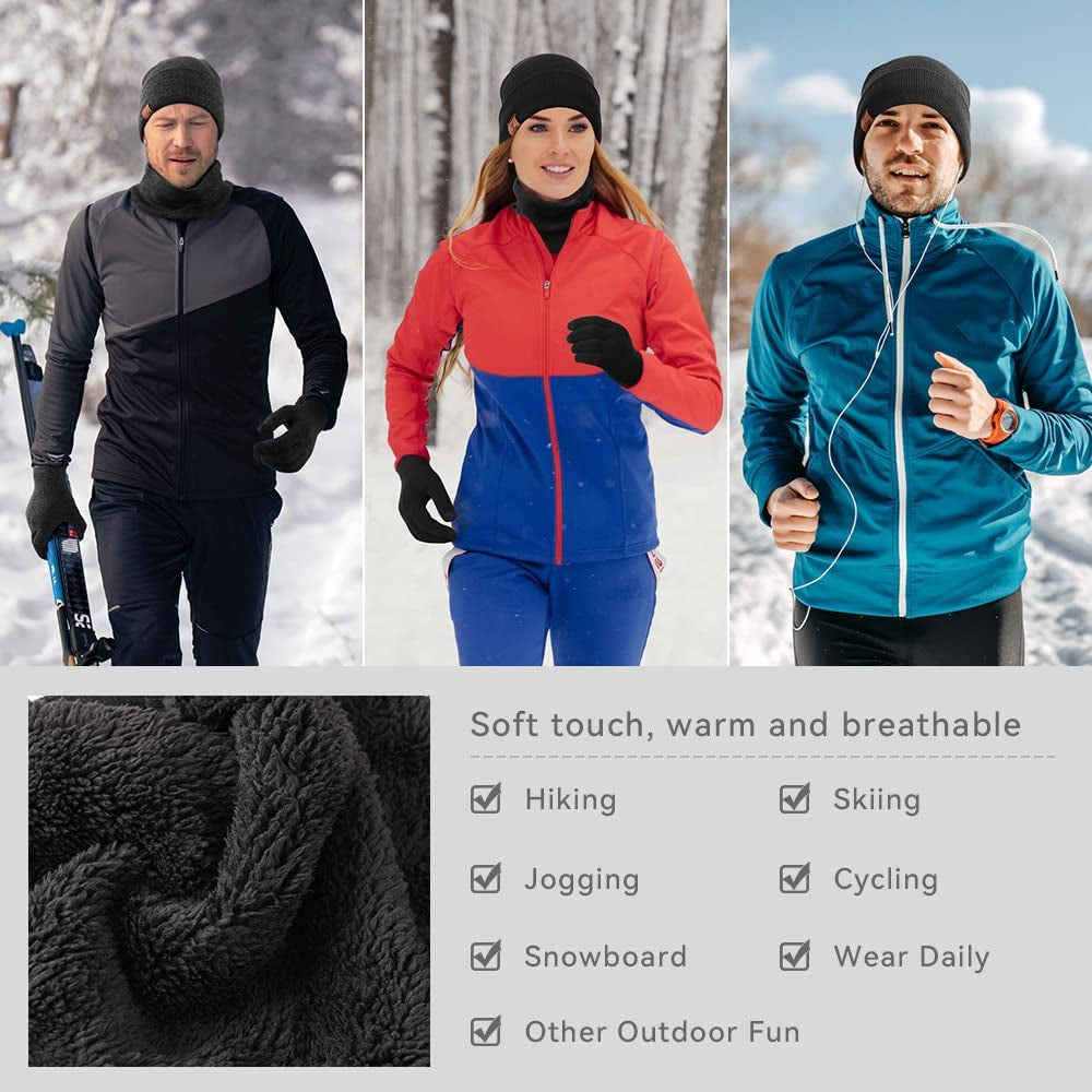 Winter Beanie Gloves Scarf Set Men and Women Scarf Gloves Set Winter Warm Knitted Beanie and Touch Screen Gloves(Black 3 Pieces)