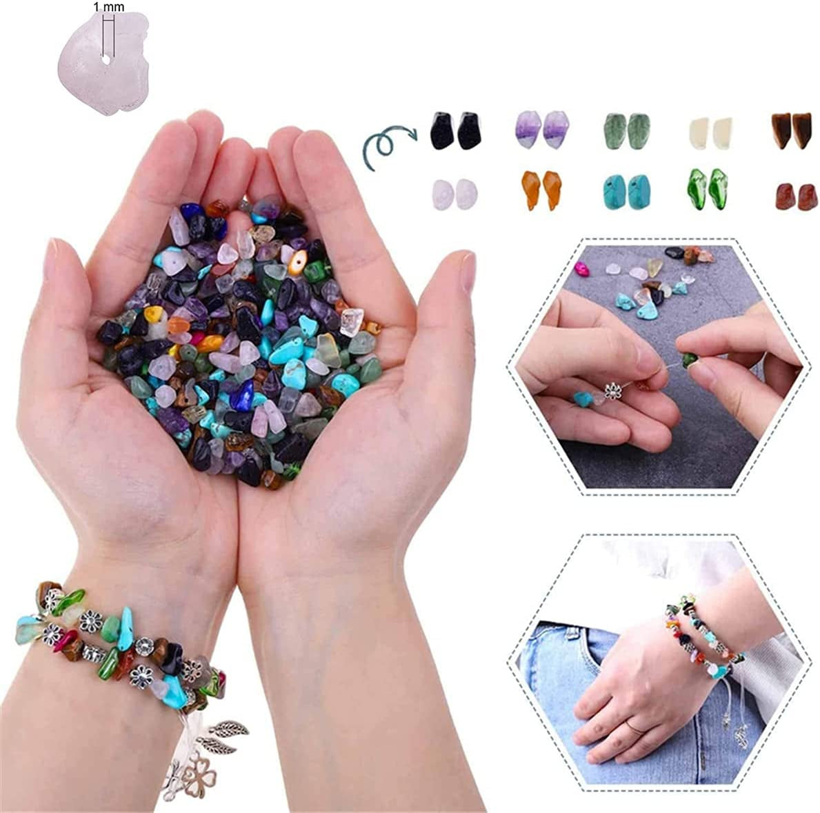 Gemstone Beads Kit 960 Pcs Crystal Jewellery Making Kit 15 Colors Irregular Natural Chips Stone Beads with Earring Hooks, Jump Rings, Pendants Charms for Earring, Necklace, Bracelet and Jewelry Making