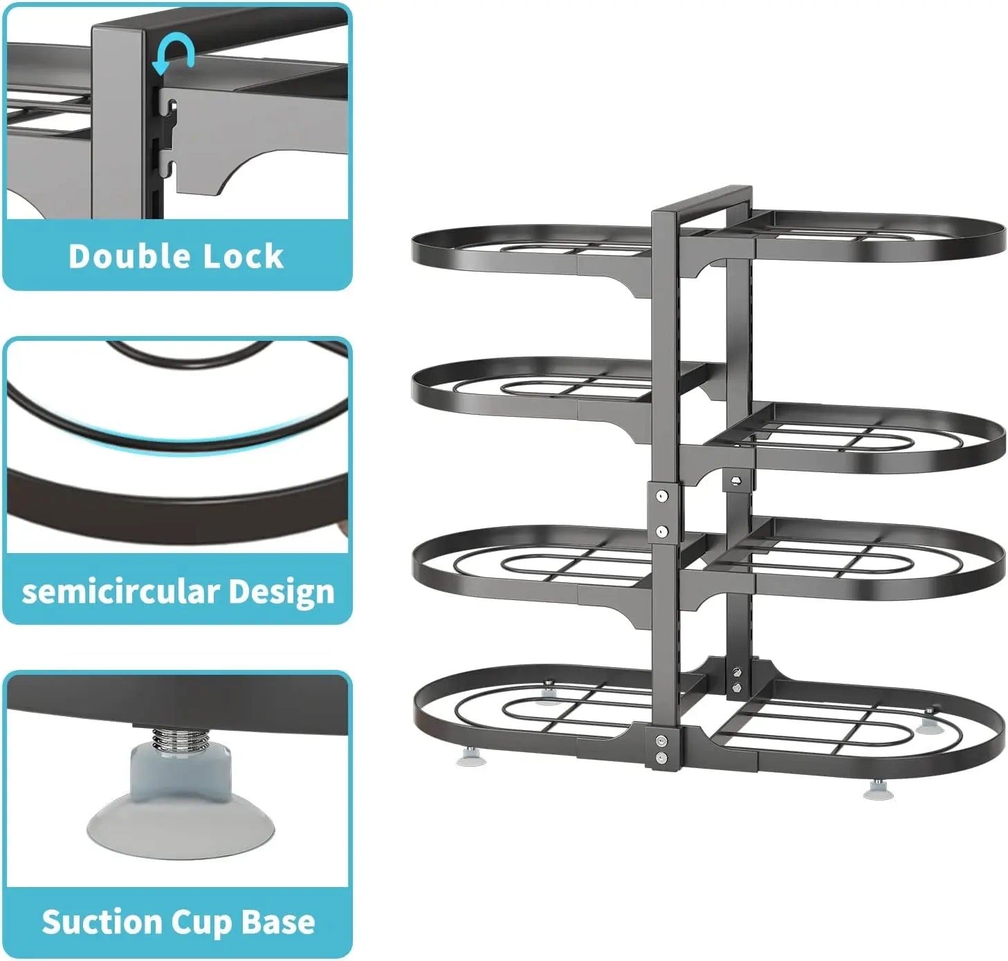 6 Tier Pot Rack,Pan Organizer for Cabinet or Countertop, Adjustable Pot Organizer under Cabinets Pot Rack, Pot Organizer for Kitchen Organization and Storage, Cabinet Organizer,Black