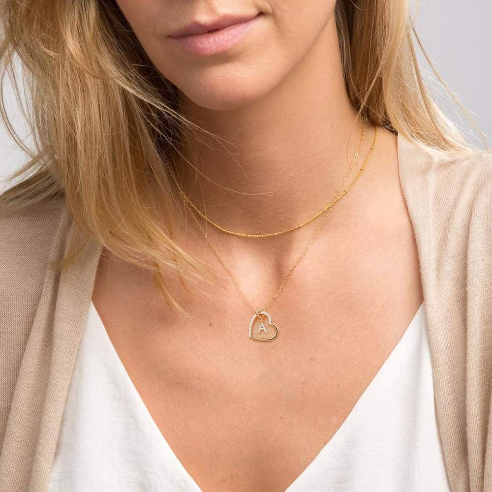 Heart Initial Necklaces, 14K Real Gold Filled Heart Initial Necklaces for Teen Girls Gifts Trendy Stuff Dainty Letter Necklace for Girls Jewelry Heart Necklace Jewelry for Girls Gifts