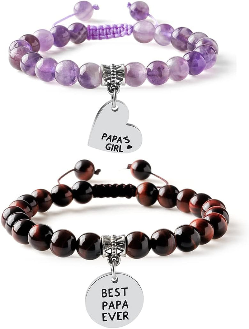 Papa Bear Daddy'S Girl Natural Stone Macrame Beads Bracelet Matching Set Bracelet for Father and Daughter