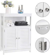 Load image into Gallery viewer, Wooden Bathroom Floor Cabinet Storage Organiser Rack, Kitchen Cupboard Free Standing, with Double Shutter Doors, White BBC40WT
