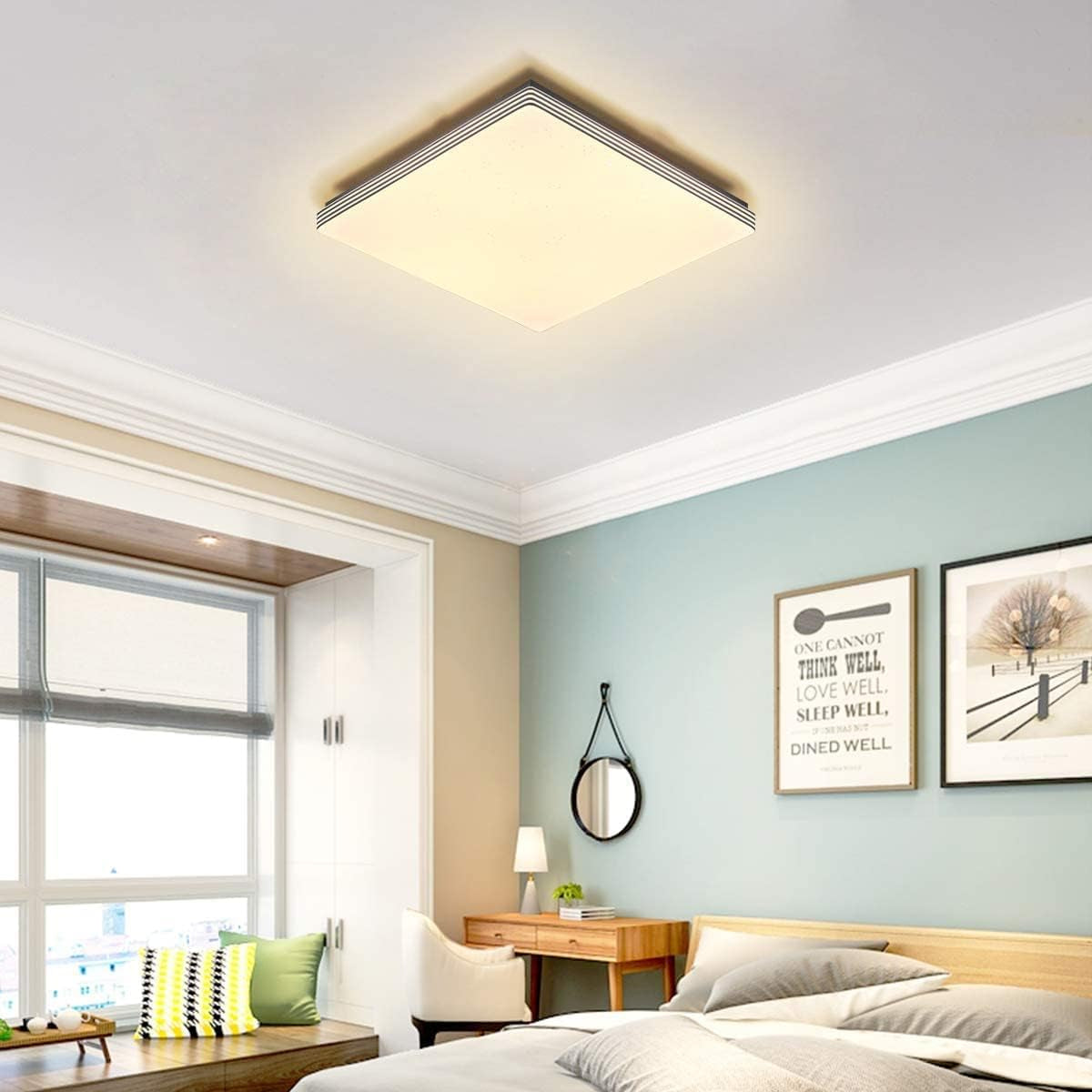 Flush Mount LED Ceiling Light Fixture with Remote,13.4 Inch 30W Square Dimmable Surface Mount Ceiling Lamp for Kitchen Bedroom Utility Laundry Closet Room, 3000K-6500K