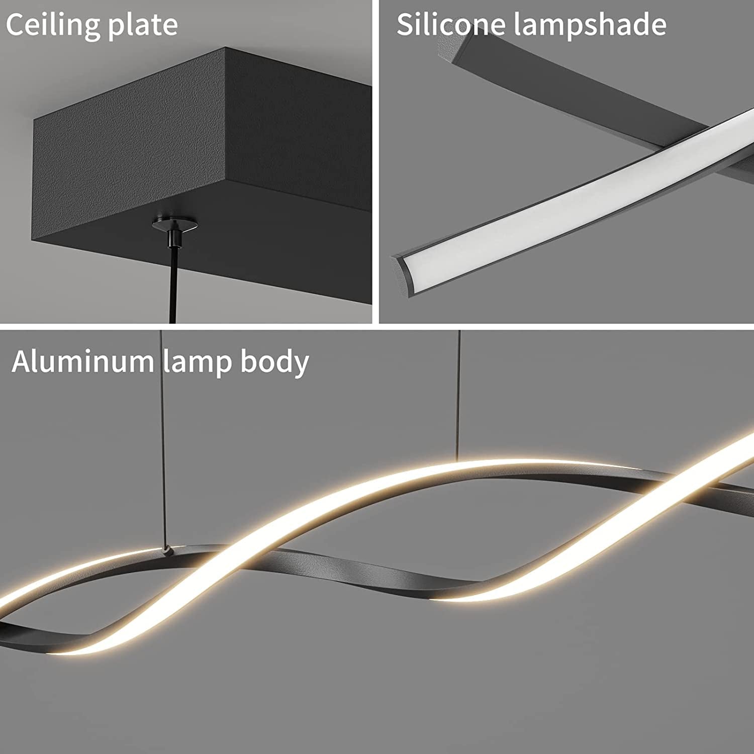 LED Modern Chandelier, Dimmable Ceiling Light with Remote Control L100Xw14Cm Creative Pendant Lights Fixture Acrylic Wave Black Island Light Linear Chandeliers for Dining Room Living Room Kitchen