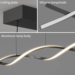 LED Modern Chandelier, Dimmable Ceiling Light with Remote Control L100Xw14Cm Creative Pendant Lights Fixture Acrylic Wave Black Island Light Linear Chandeliers for Dining Room Living Room Kitchen