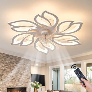 Modern Ceiling Light Whit Fan, Low Profile Ceiling Fans with Lights and Remote/App,Flush Mount Ceiling Light Fan,6 Wind Speed,3 Color Light,Ceiling Fan Light for Bedroom/Office (65Cm-White)