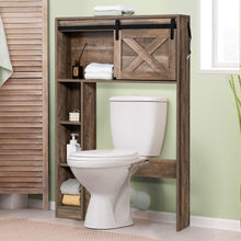 Load image into Gallery viewer, over the Toilet Storage Cabinet, Freestanding Bathroom Organizer with Sliding Barn Door &amp; Storage Shelves, Multifunctional Bathroom Toilet Rack for Bathroom Restroom Laundry, Brown
