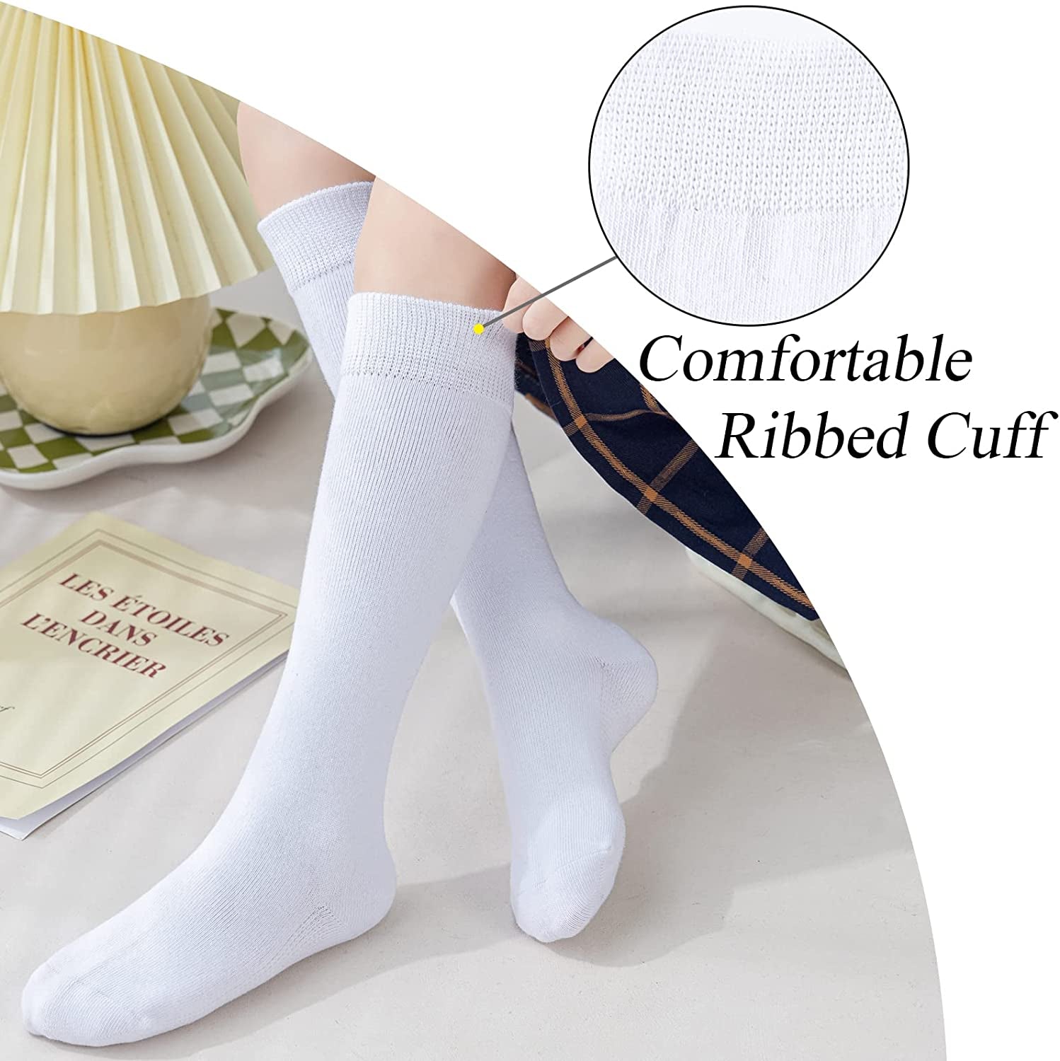 Girls Knee High Socks/Cable Knit/Ribbed School Uniform Socks 3/6 Pack Seamless Tube Socks Unisex Kids Soccer Socks 3-14 Years