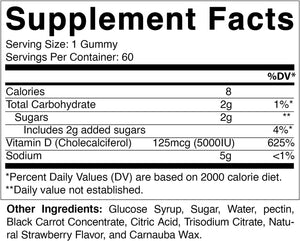 Vitamin D3 Gummies - 5000 IU - 60 Vegan Gummies - Great Taste - Healthy Bones, Teeth, Mood, Joint & Immune System Function