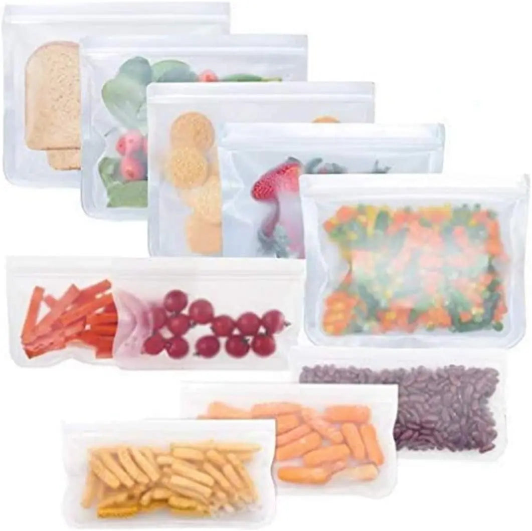 Reusable Storage Bags 10 Pack, FDA Food Grade Ziplock Lunch Bags, Leakproof Freezer Bag for Snacks, Fruits, Sandwiches, Make Up, Travel, Extra Thick for Organization (5 Sandwich Bags & 5 Snack Bags)