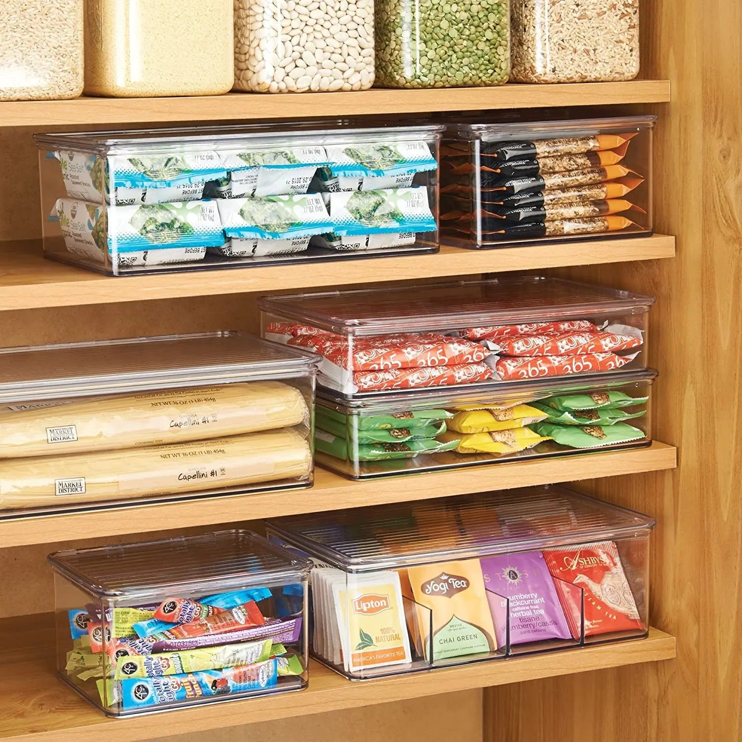 Cabinet/Kitchen Binz Stackable Kitchen Storage Container, Extra Large Plastic Storage Boxes for the Kitchen, Clear