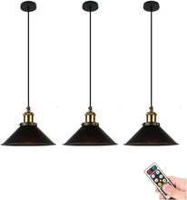 Load image into Gallery viewer, Battery Operated Pendant Light with Remote,Indoor Black No Wiring Ceiling Hanging Lamp,Vintage Wireless Pendant Lighting Chandelier Fixture for Farmhouse Dining Room Kitchen Island (Color : Black_3 P
