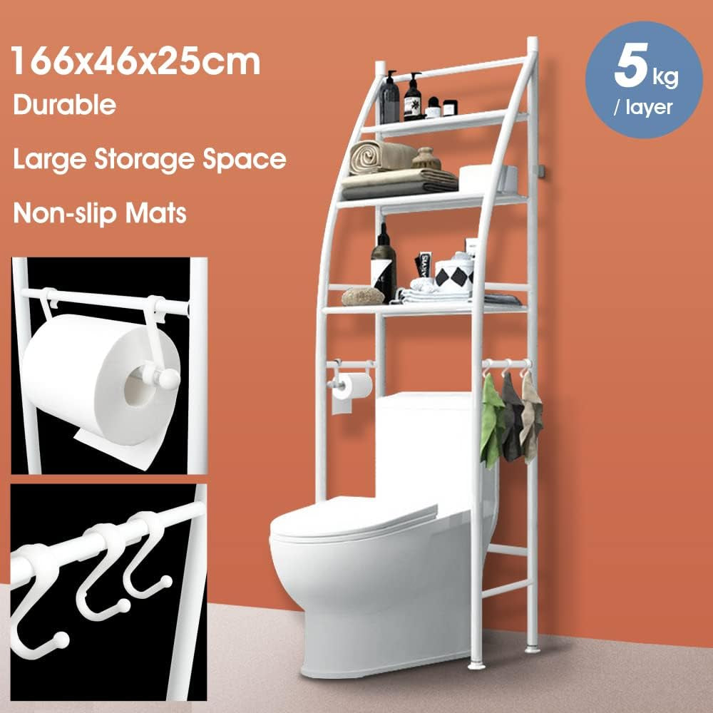 Toilet Storage Rack, 3-Tier over Toilet Storage Rack Shelf Organizer Spacesaver with Paper Holder Towel Hook for Bathroom(White)