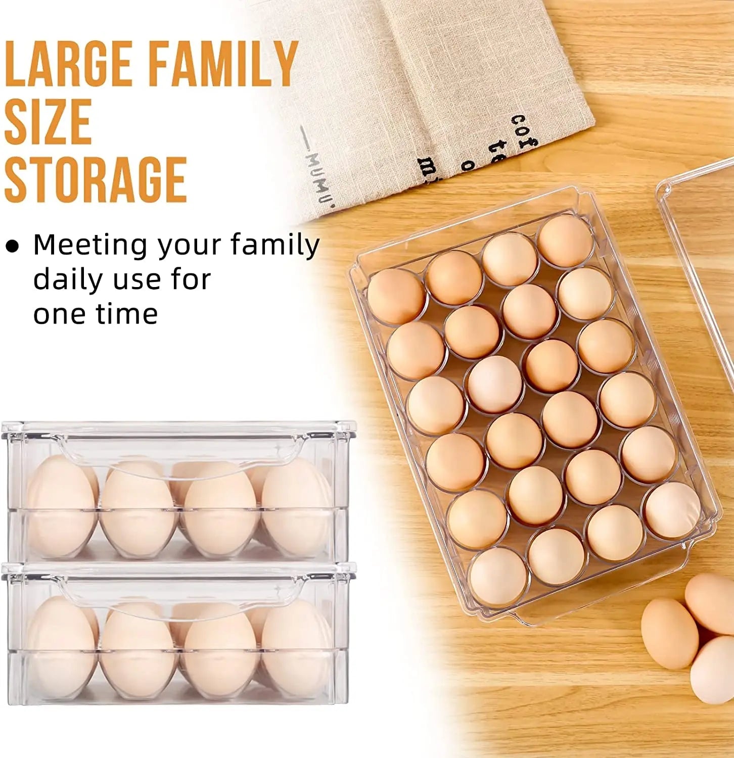 Clear Egg Holder for Refrigerator - Stackable Egg Storage Container with Lid for Fridge Storage, Pantry Organiser, Kitchen Storage & Organisation (24 Eggs)