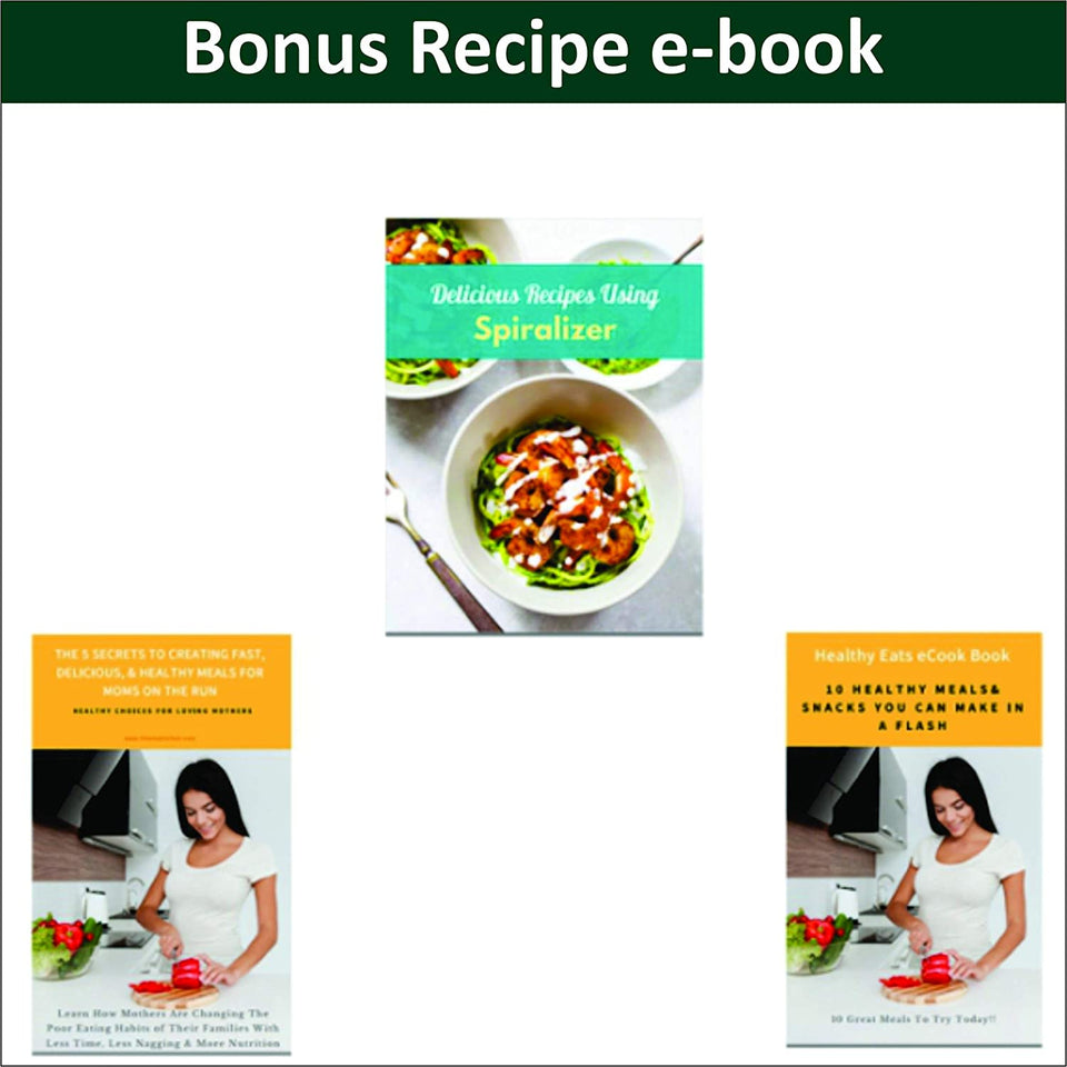 Spiral Slicer, Premium Rotatable Blades Spiralizer, Zucchini and Vegetable Slicer.Specially Made for Vege Based Diets.Bonus Recipe E-Book and Cleaning Brush. . Enjoy Healthy