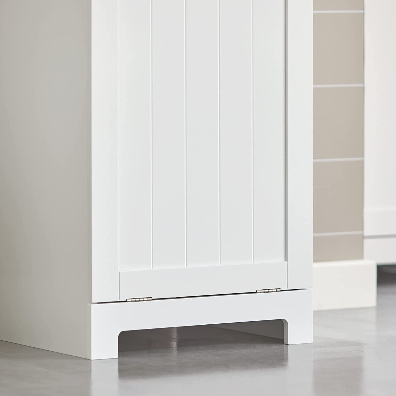 White Laundry Cabinet with Basket and Drawer, Tilt-Out Laundry Hamper, Storage Cabinet, BZR21-W