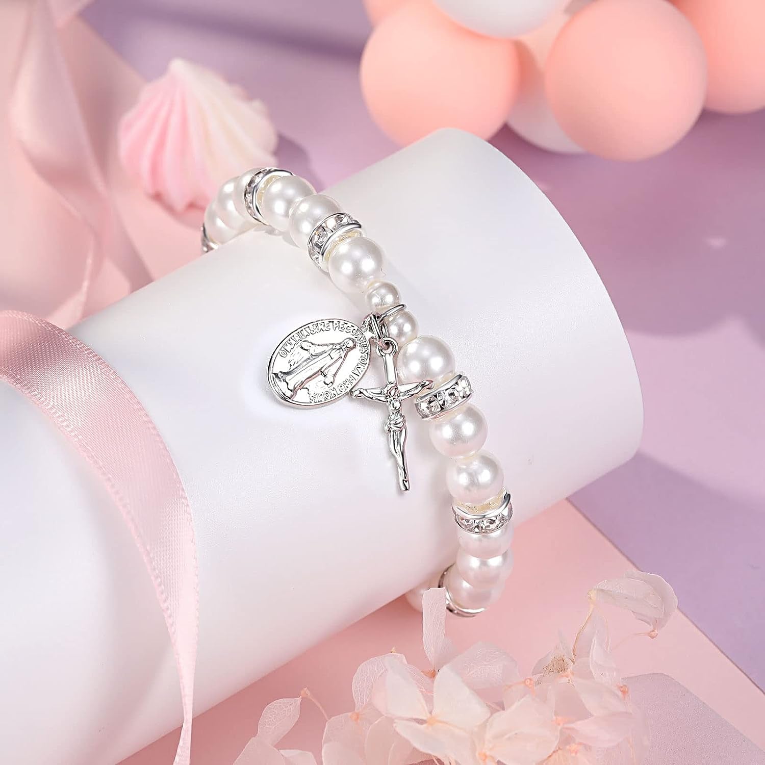 First Communion Gifts for Girls, Rosary Cross Bracelet First Communion Gifts for Girls Teens
