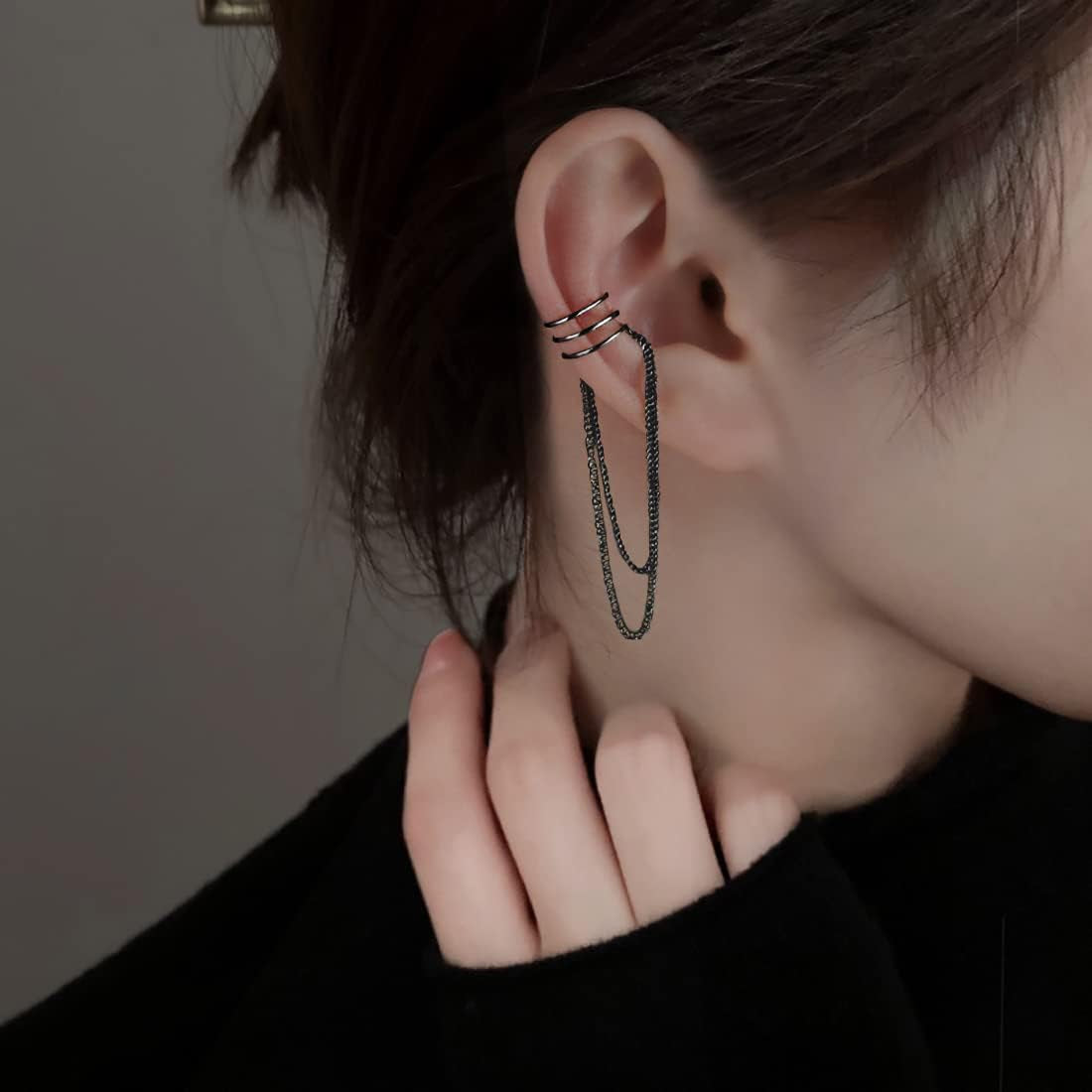 925 Sterling Silver No Piercing Cuff Earrings Chain for Women Teen Girls Wrap Earrings Tassel Clip on Ear