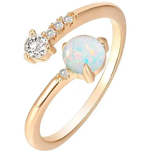 14K Gold Dipped Adjustable Sideways Opal Ring Celebrity Style Double Wrap Layering Stackable Ring Valentine Gift pattanaustralia
