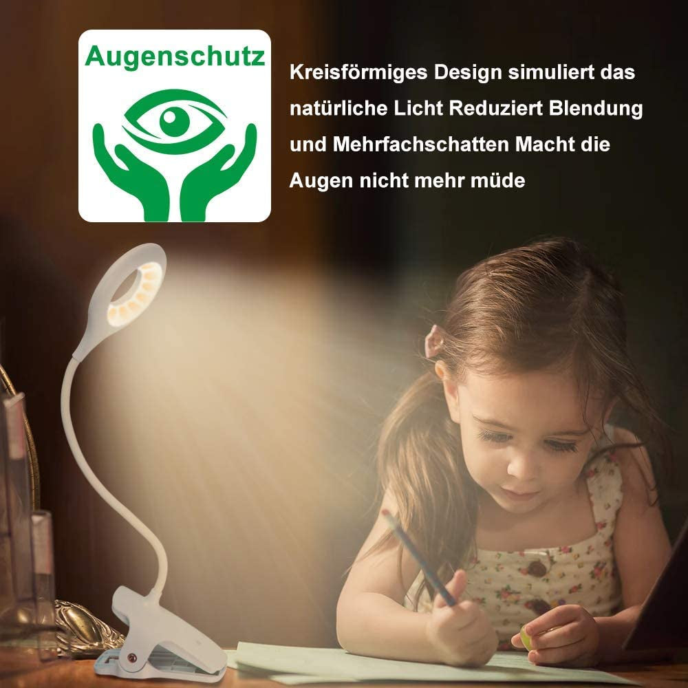 28 LED Reading Light, 9 Different Settings Eye Protect Book Light, USB Rechargeable Reading Lamp, Touch Control Clip Desk Lamp, Flexible 360° Clip Light for Home Book Bed and Computer