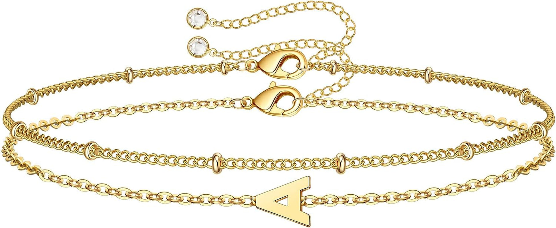 Dainty Gold Initial Bracelets for Women, 14K Gold Plated Dainty Personalized Gold Bracelets Initial Bracelets for Women Teen Girls Jewelry Chain Bracelets for Kids Toddler Little Girls Jewelry Gifts