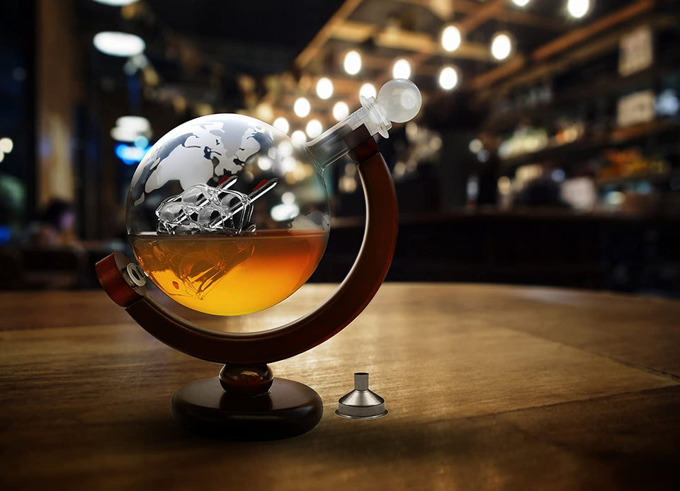 Whiskey Decanter Whiskey Globe Decanter and Glass Set Antique Handblown Ship Decanter Certified Safe Great Whiskey Gift Sets for Men Also as Scotch Bourbon Wine Rum Tequila Decanter Drinks 28Oz 850Ml