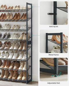 Shoe Rack, 8-Tier Shoe Organizer, Metal Shoe Storage for Garage, Entryway, Set of 2 4-Tier Stackable Shoe Shelf, with Adjustable Flat or Angled Shelves, Holds 32-40 Pairs, Grey