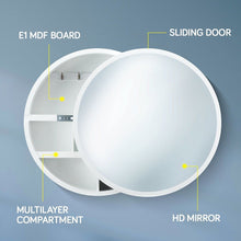 Load image into Gallery viewer, round Mirror Cabinet Bathroom Medicine Vanity Wall Mirrored Cupboard with Storage Sliding Door White 60Cm Diameter
