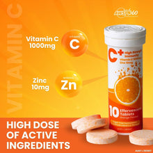 Load image into Gallery viewer, AWS 360 Vitamin C+ High Strength Immunity Effervescent Tablets - Daily Antioxidant Booster, Natural Orange Flavour, Sugar Free Formula - Max Absorption Vit C Supplement - Made in Australia - Pack of 30
